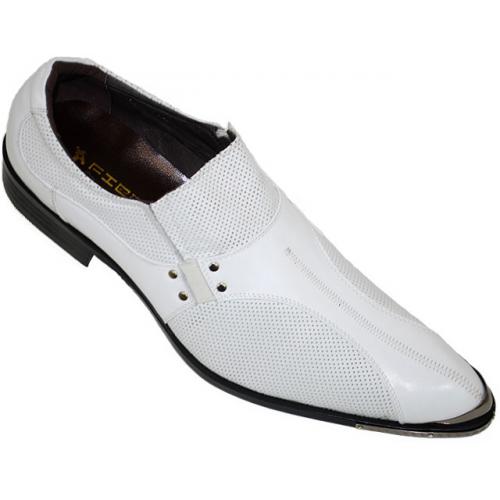 Fiesso White Perforated Leather Shoes With Metal Tip FI6498